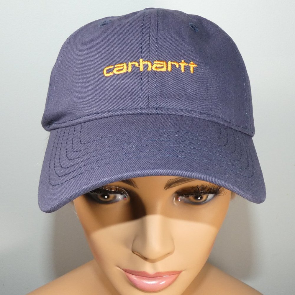 Carhartt Adjustable Baseball Hat Cap - Blue with Yellow Gold Stitching
